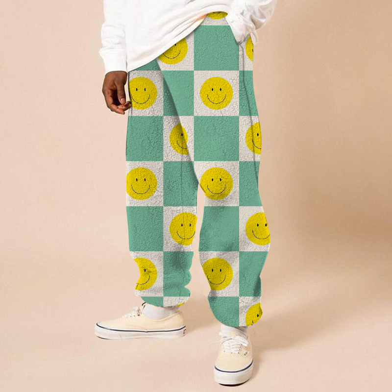 Smiley Checkered Print Flannel Sweatpants