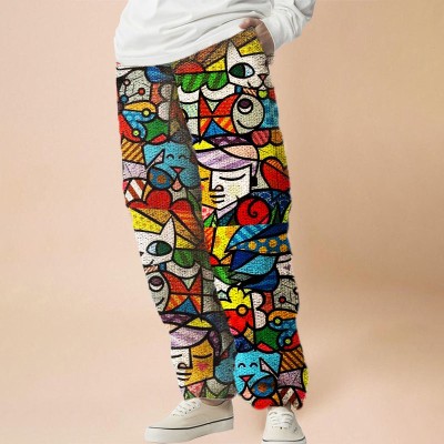 Flannel Colorful Geometric Graffiti Casual Pants