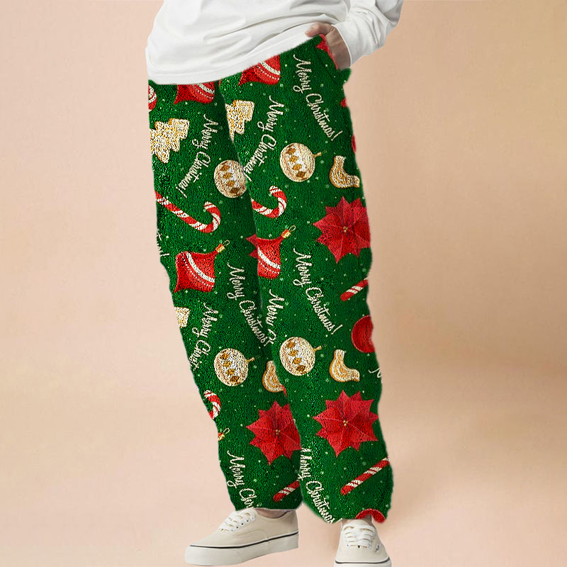 Christmas Print Flannel Casual Pants