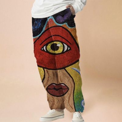 Mushroom Eye Print Flannel Casual Pants