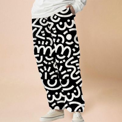 Contrast Line Print Flannel Casual Pants