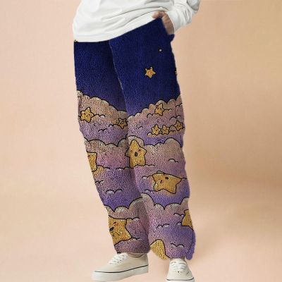 Star Print Flannel Casual Pants