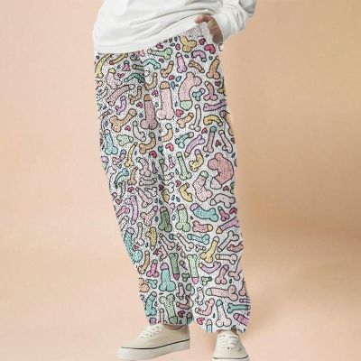 Chest Printed Flannel Casual Pants