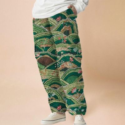Ukiyoe Print Flannel Casual Pants