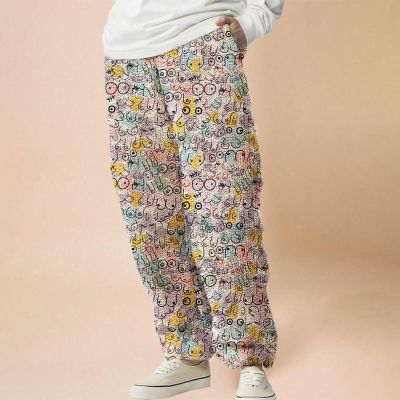 Cartoon Cocks Flannel Print Casual Pants