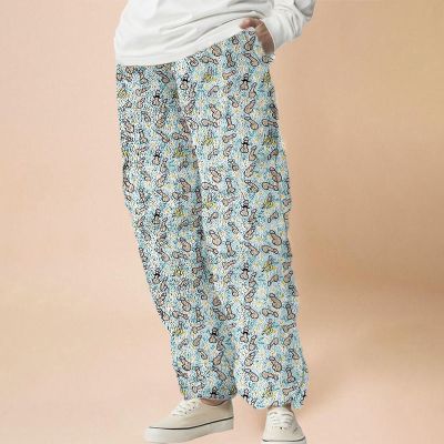 Cartoon Cocks Flannel Print Casual Pants