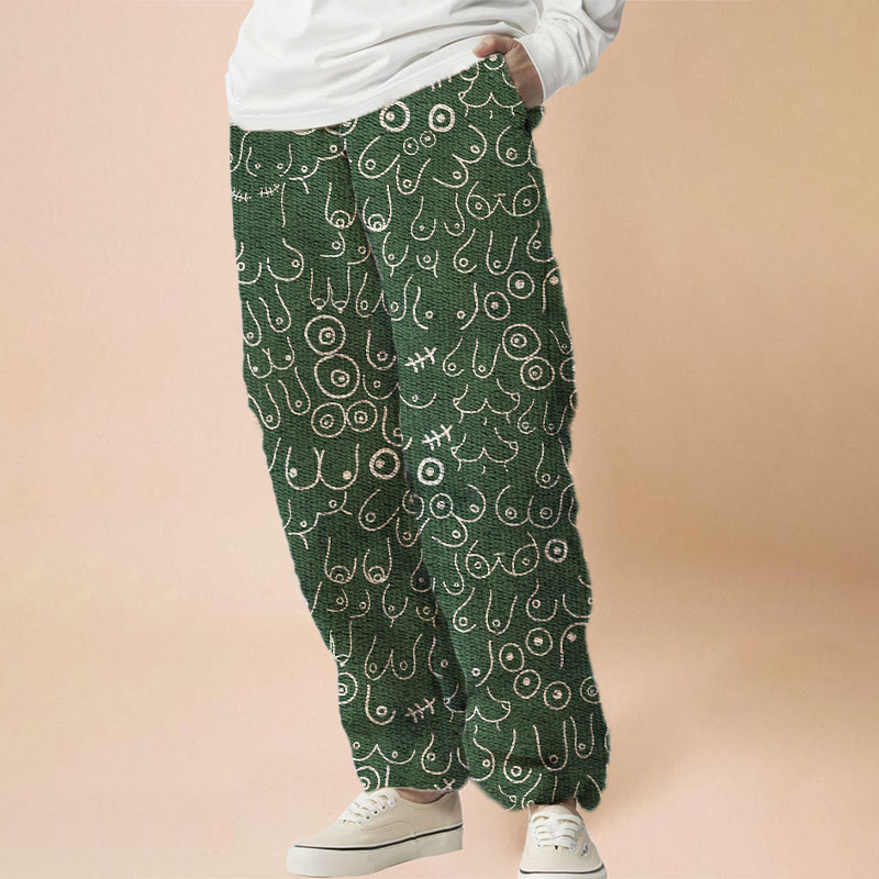 Cartoon Chest Flannel Print Casual Pants