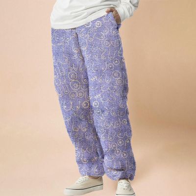 Cartoon Chest Flannel Print Casual Pants