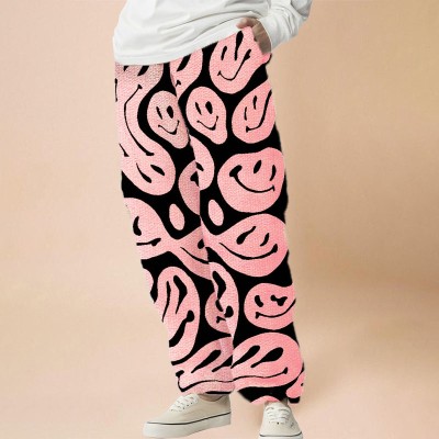 Flannel Pink Smiley Casual Pants