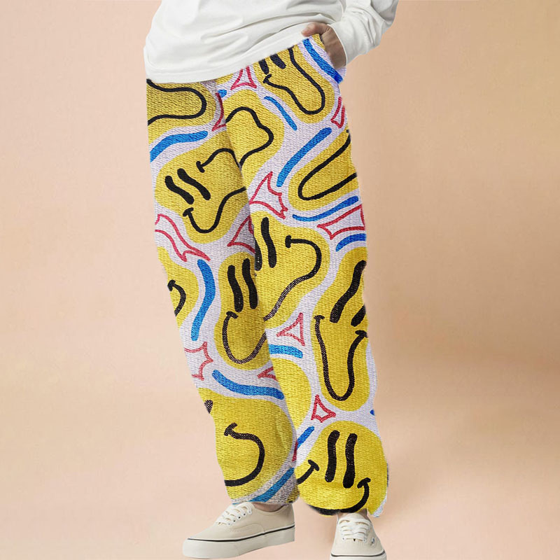 Flannel Yellow Blue Smiley Casual Pants