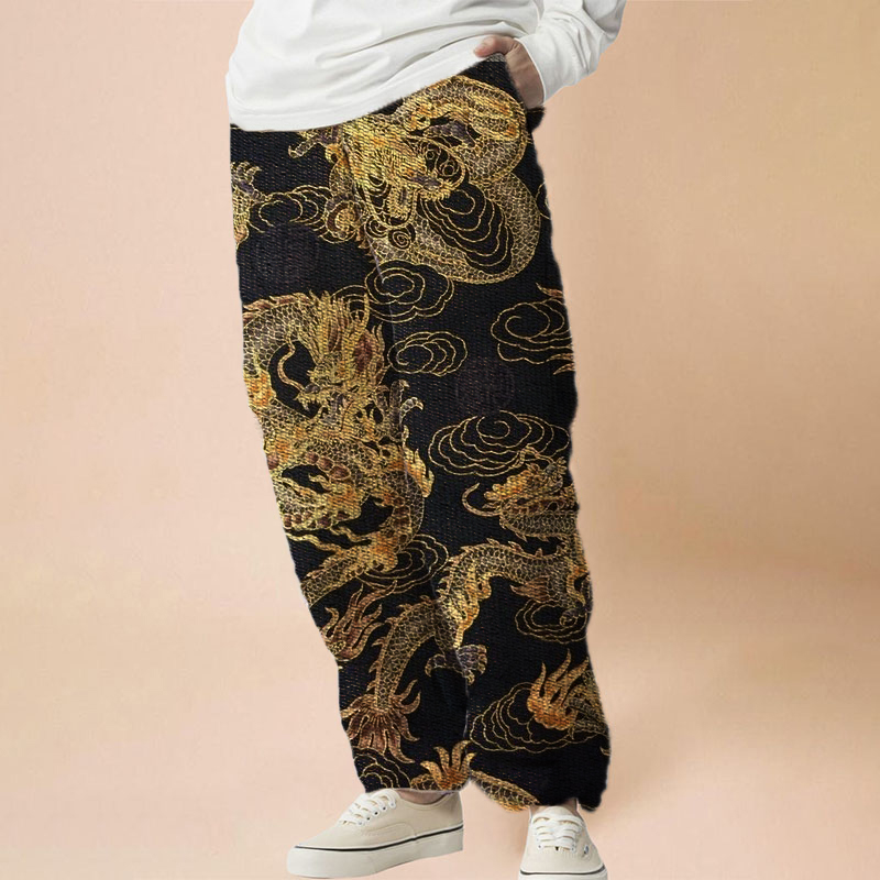 Year of the Dragon Printed Flannel Casual Pants