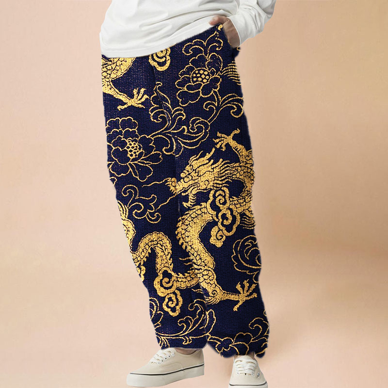 Year of the Dragon Printed Flannel Casual Pants