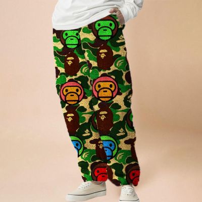 Hip Hop Monkey Print Flannel Slacks