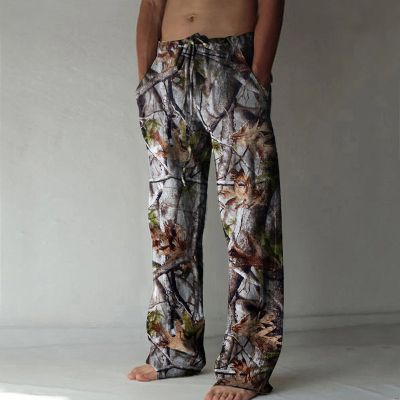 Colorful Leaf Print Casual Pants