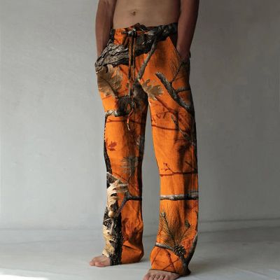 Colorful Leaf Print Casual Pants