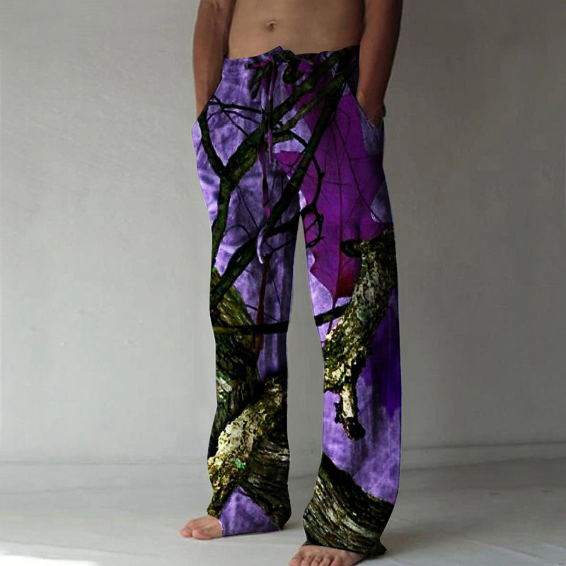 Beach Colorful Leaf Print Casual Pants