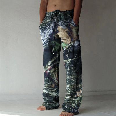 Holiday Beach Colorful Leaf Print Casual Pants