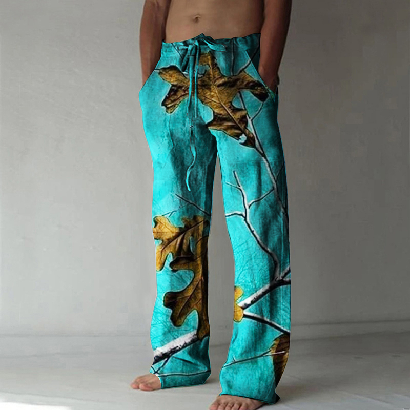 Holiday Beach Colorful Leaf Print Casual Pants