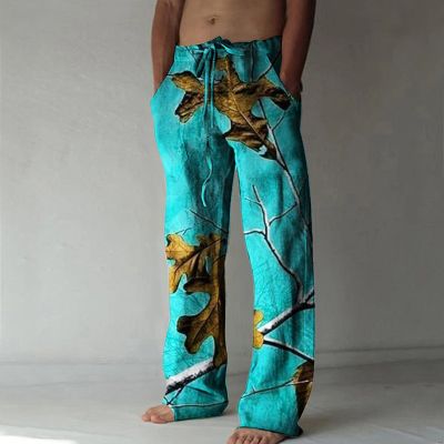 Holiday Beach Colorful Leaf Print Casual Pants