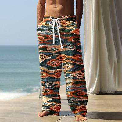 Bamboo Linen Ukiyoe Print Casual Pants