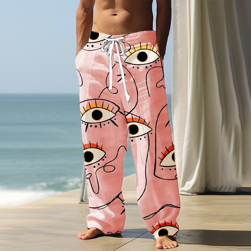 Bamboo Linen Eye Print Casual Pants