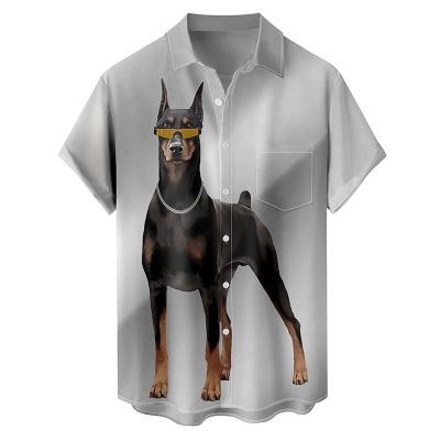 Dog Print Short Sleeve Lapel Shirt