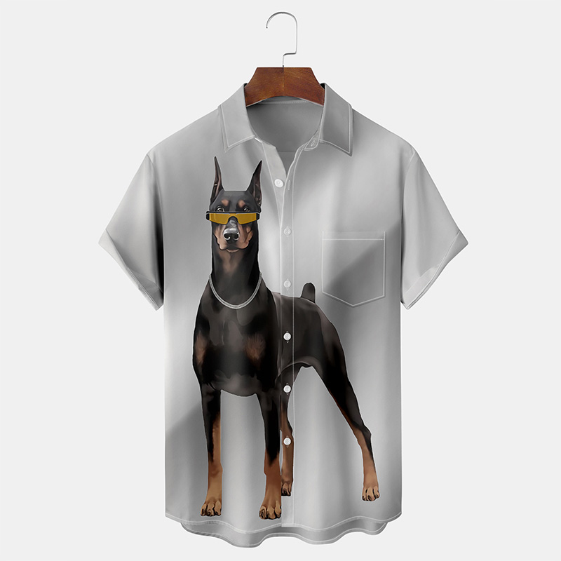 Dog Print Short Sleeve Lapel Shirt