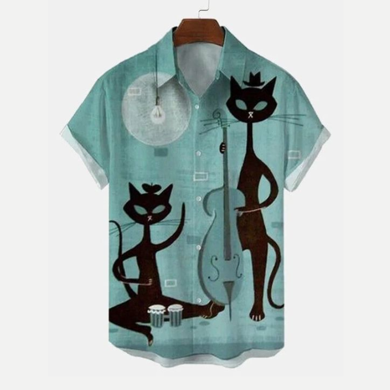 Dog Print Short Sleeve Lapel Shirt