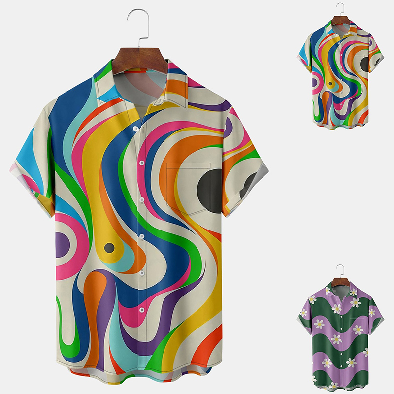 Trendy Abstract Print Short Sleeve Shirt