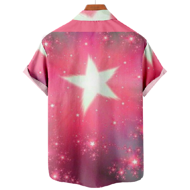 Star Print Short Sleeve Lapel Shirt