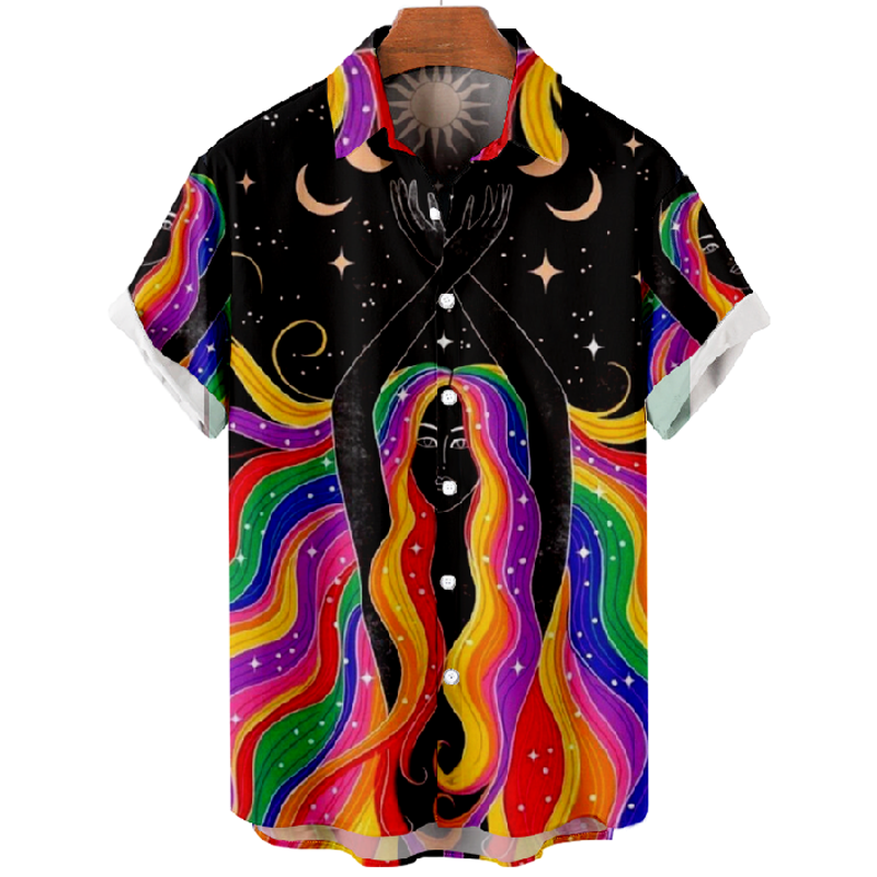 Rainbow Print Short Sleeve Lapel Shirt