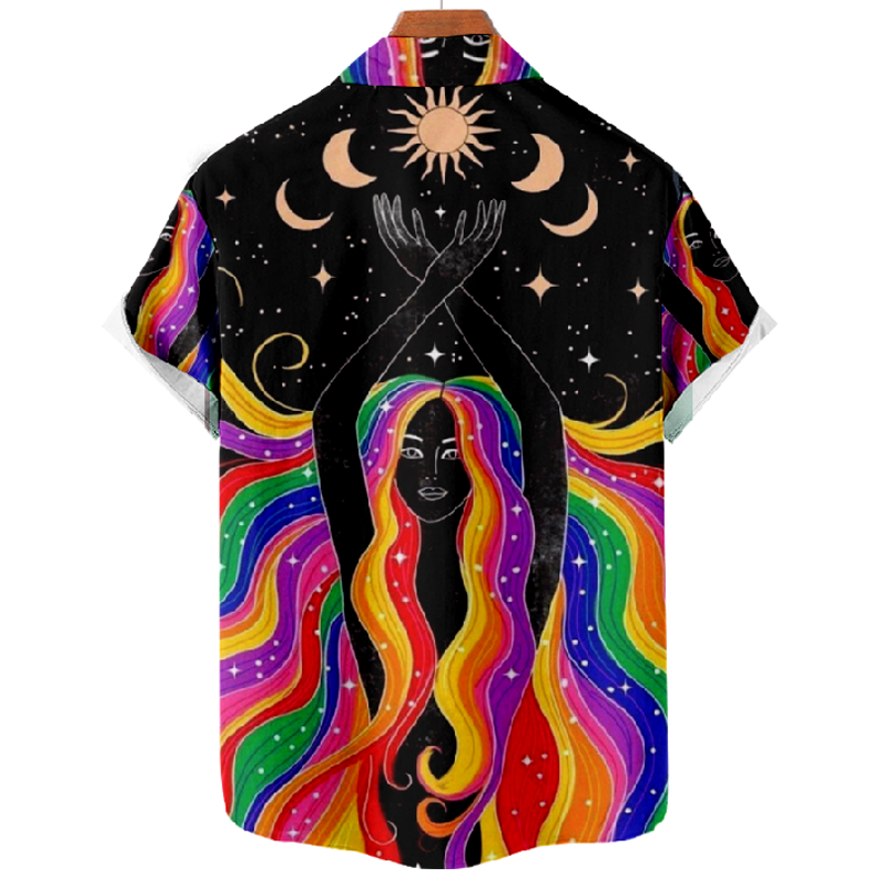 Rainbow Print Short Sleeve Lapel Shirt