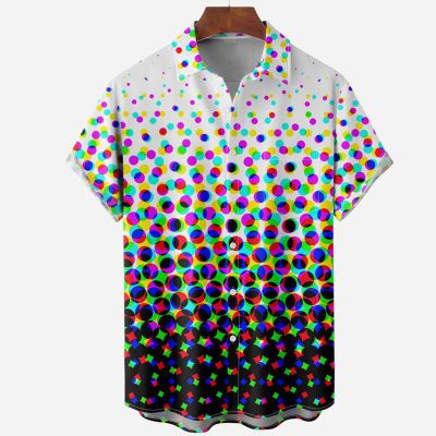 Gradient Color Polka Dots Chest Pocket Short Sleeve Casual Shirt