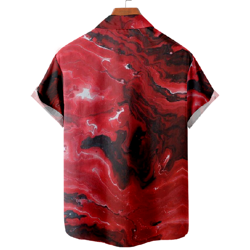 Street Fashion Lapel Print Short Sleeve Shirt