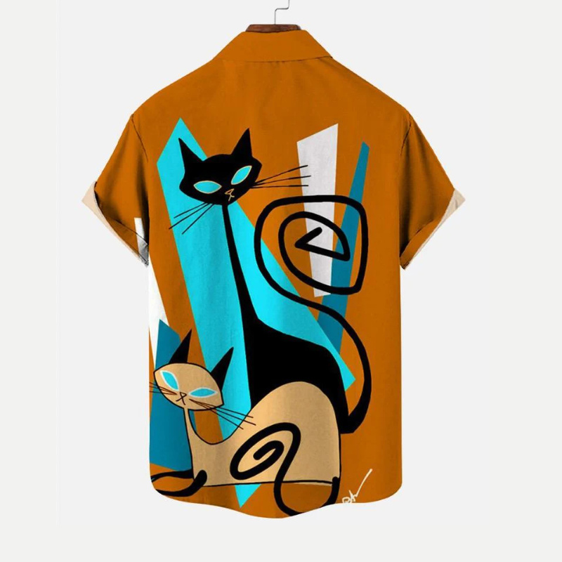 Cartoon Kitten Print Short-sleeve Shirt