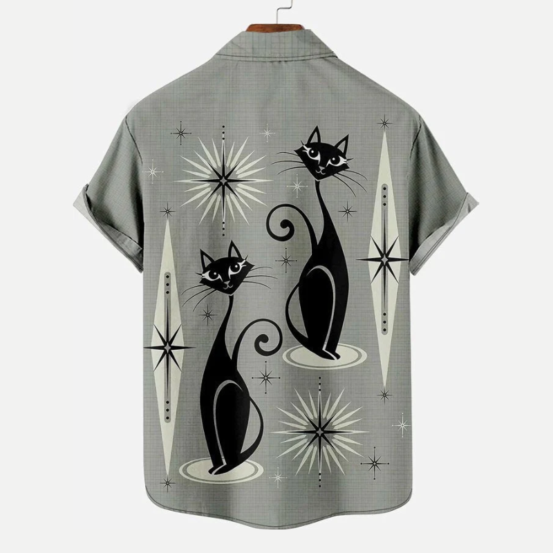 Cartoon Kitten Print Short-sleeve Shirt