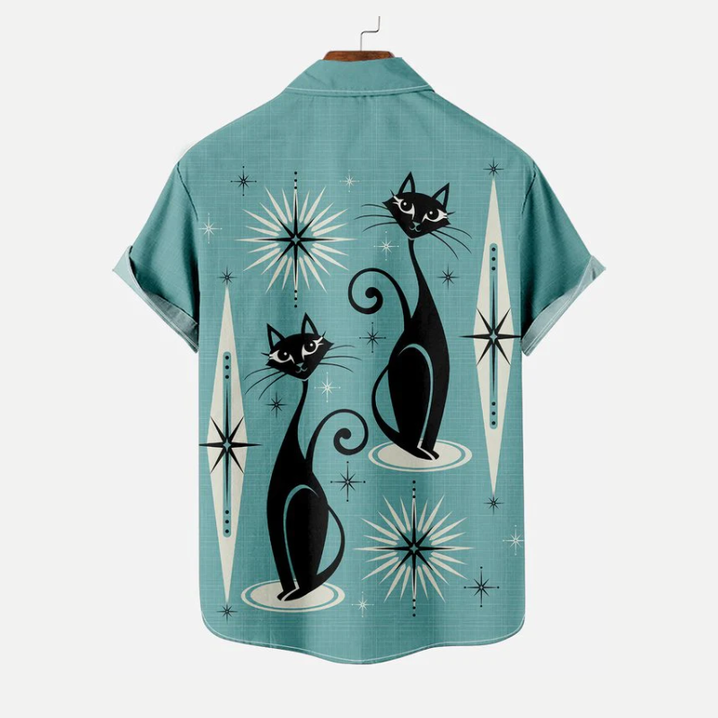 Cartoon Kitten Print Short-sleeve Shirt