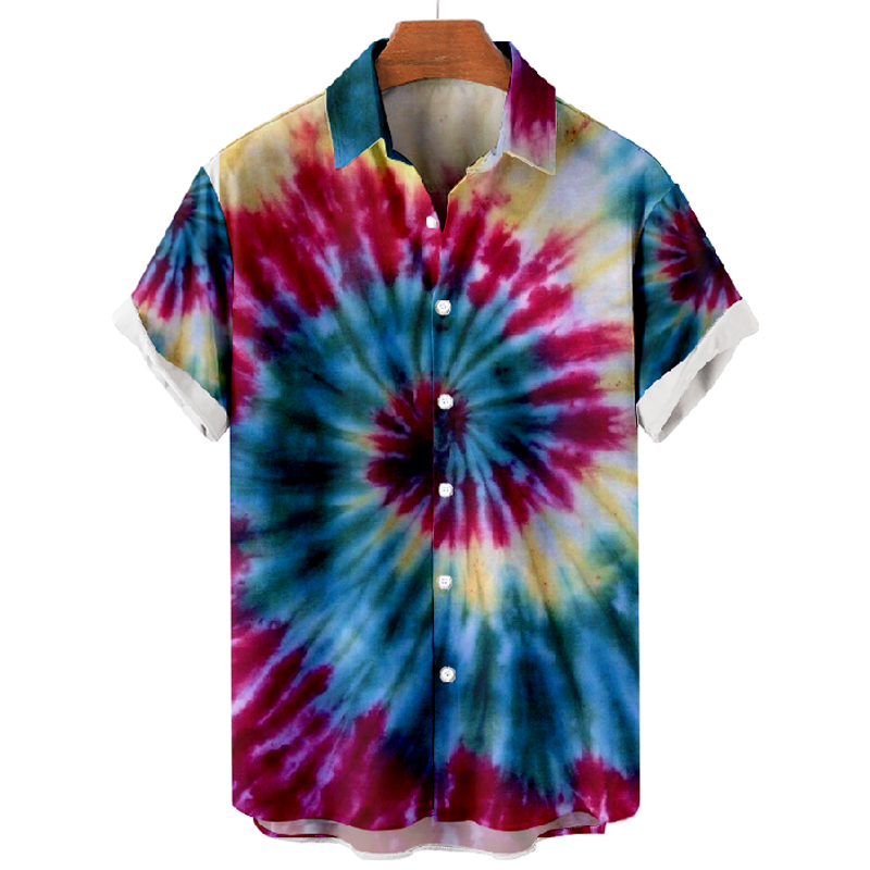 Trendy Tie Dye Art Print Short Sleeve Shirt