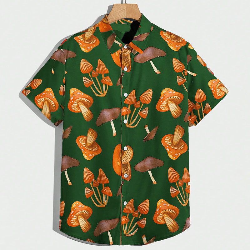 Men Mushroom Print Button Front Shirt