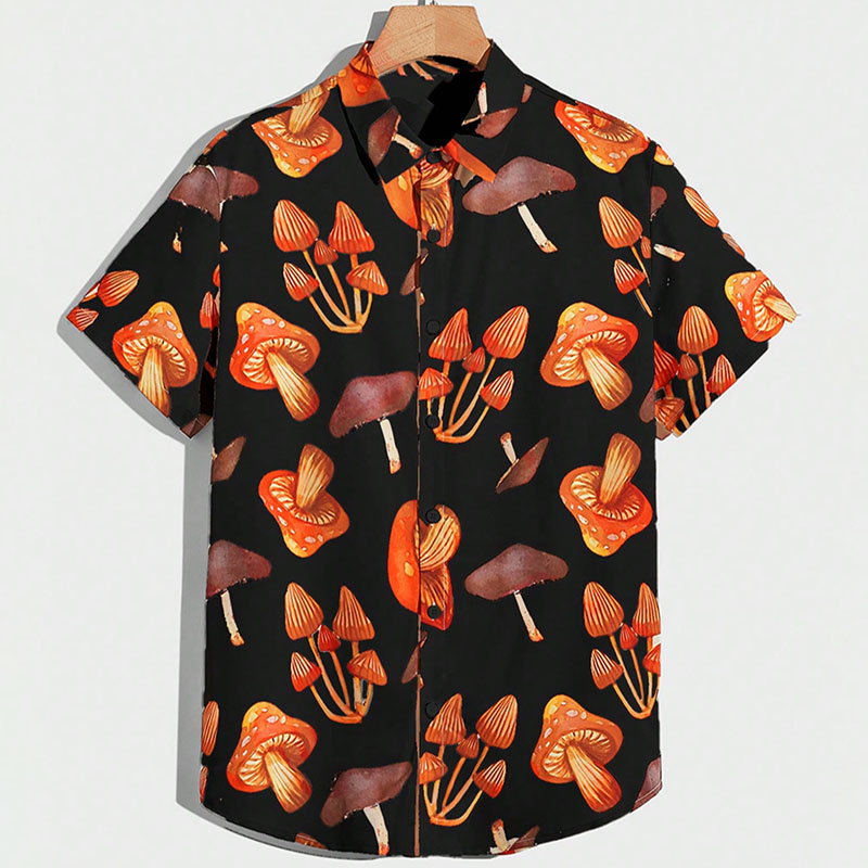 Men Mushroom Print Button Front Shirt