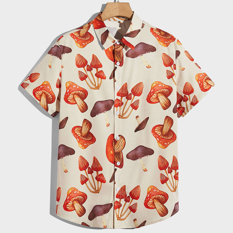 Men Mushroom Print Button Front Shirt