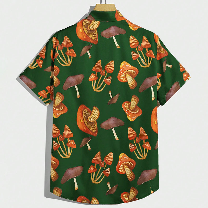 Men Mushroom Print Button Front Shirt