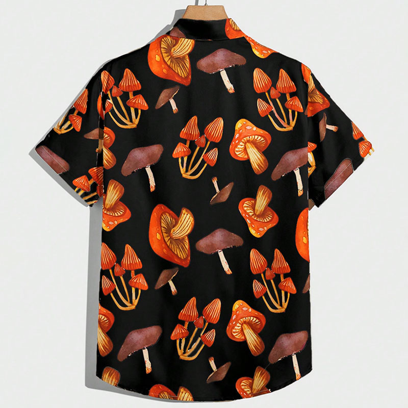 Men Mushroom Print Button Front Shirt