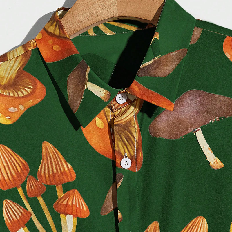 Men Mushroom Print Button Front Shirt