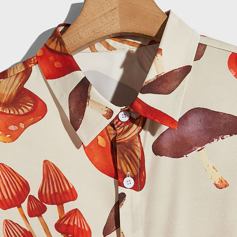 Men Mushroom Print Button Front Shirt