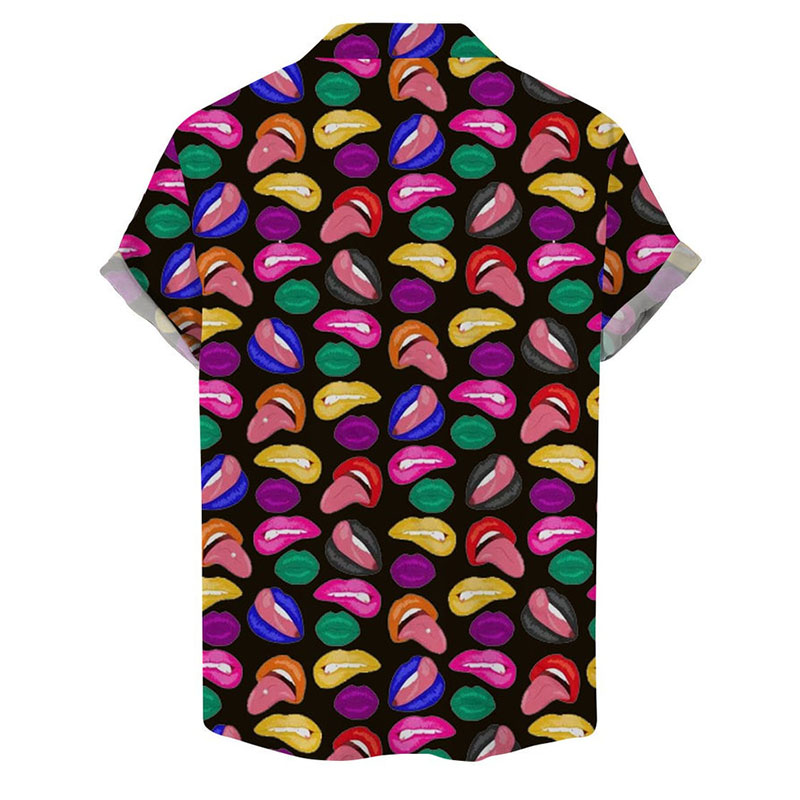 Fun Lips Print Casual Short Sleeve Shirt