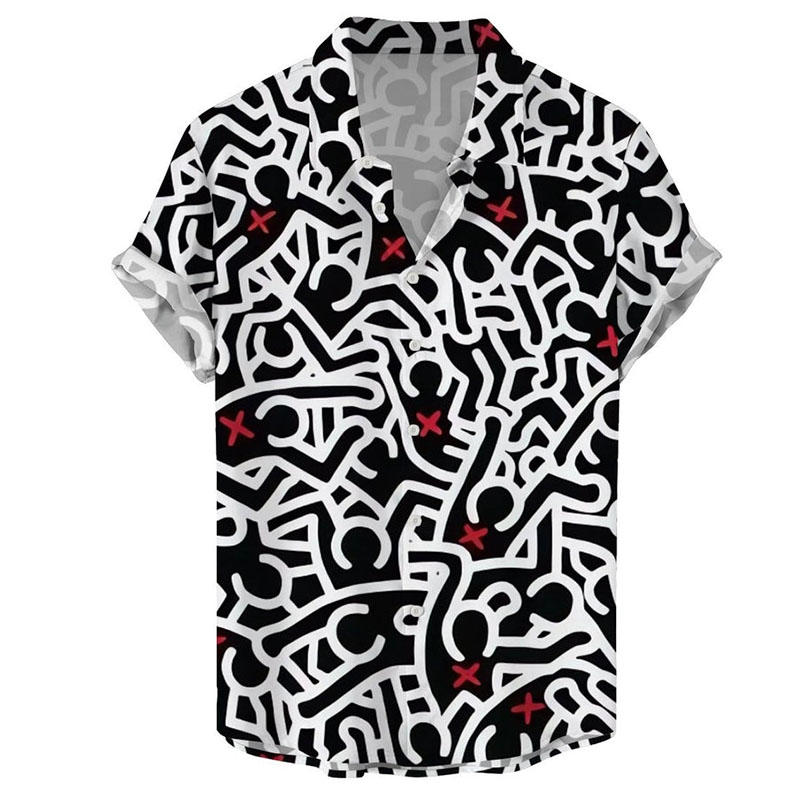 Mushroom Chest Check Print Casual Short Sleeve Shirt