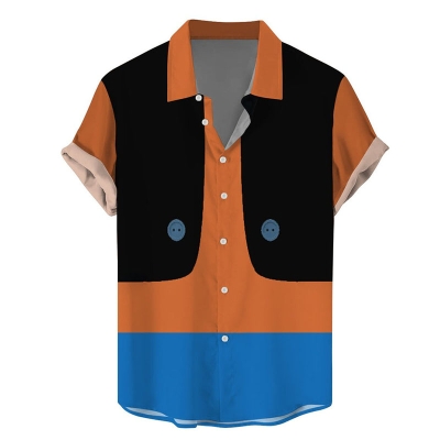 Retro Fake Vest Print Casual Short Sleeve Shirt