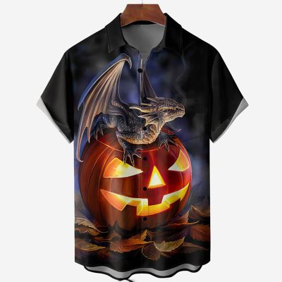 Pumpkin Dragon Print Short Sleeve Shirt