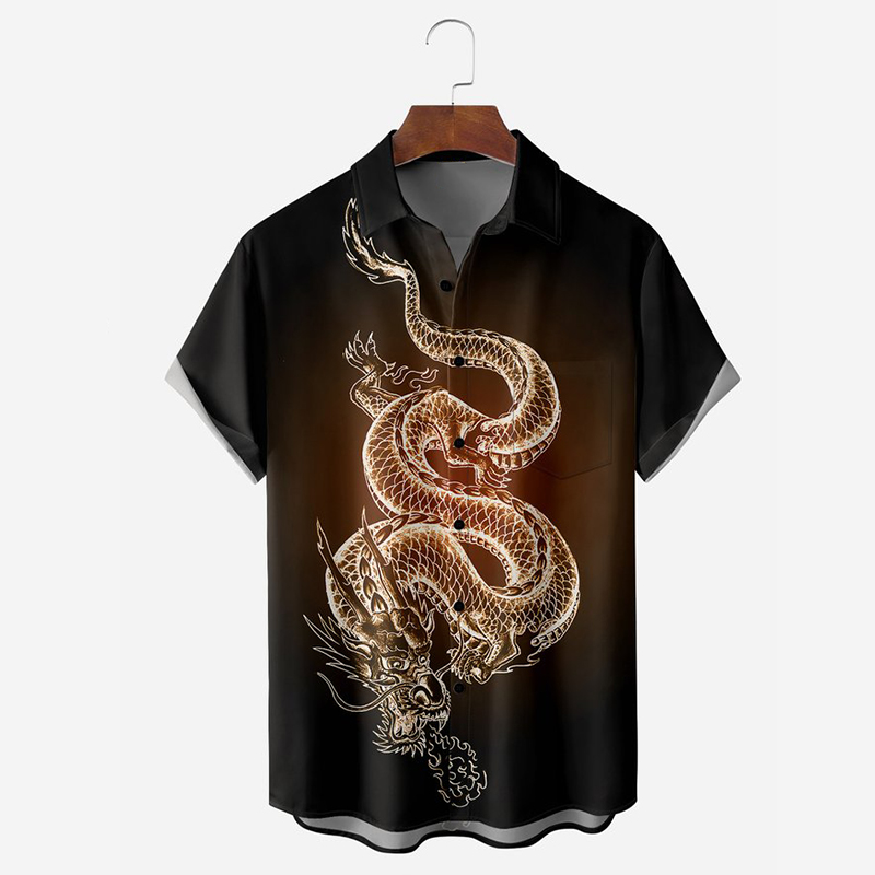 Pumpkin Dragon Print Short Sleeve Shirt